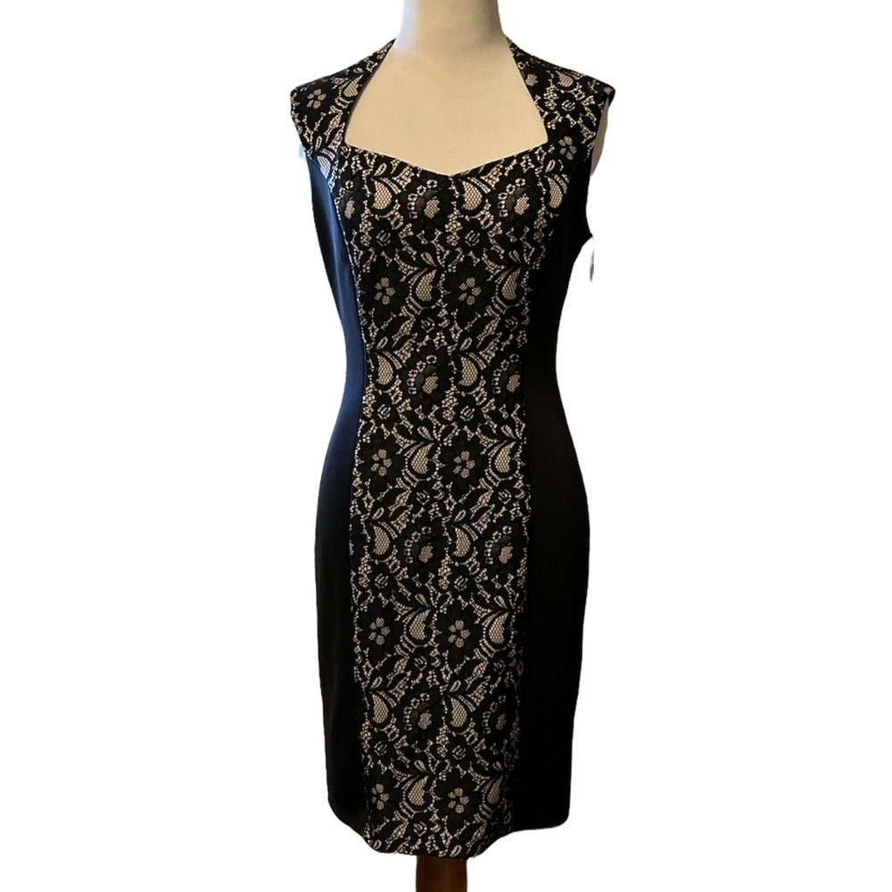Cynthia Rowley black sleeveless fully lined dress with lace inserts, new